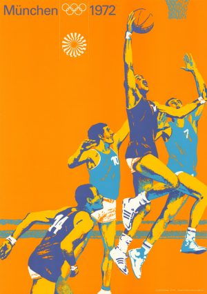 Basketball Olympiaplakat Originalplakat von Otl Aicher für die Sportart Basketball während der olympischen Spiele in München