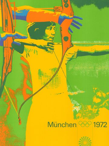 Original von den olympischen Spielen in München 1972 ist dieses Plakat vom Bogenschiessen