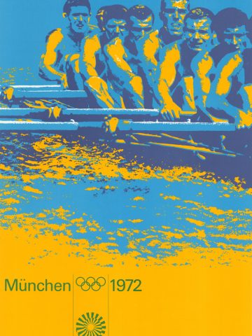 Originalplakat von Otl Aicher zur Sportart Rudern für die Olympiade 1972